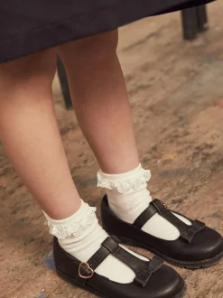 Next Wide Fit (G) School Junior Bow T-Bar Shoes Black Matt Online