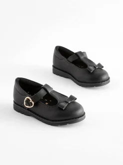 Next Wide Fit (G) School Junior Bow T-Bar Shoes Black Matt Online