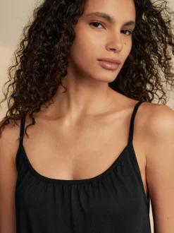 Next Maxi Length Trapeze Shape Ruched Neckline Thin Vest Strap Dress Black Online