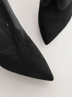 Next Black Mesh Detail Pointed Toe T-Bar Ankle Boots Clearance