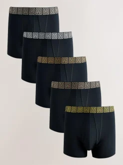 Next Black Metallic Pattern Waistbands 5 Pack A-Front Cotton Rich Boxers Best