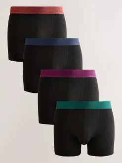 Next Signature Comfort Soft Trunks Black Metallic Red/Green Waistband Modal Blend Discount