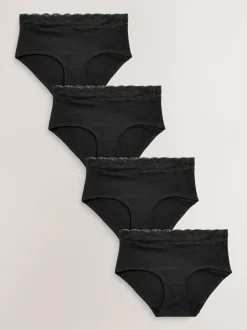 Next Midi Cotton Lace Knickers 4 Pack Black Discount