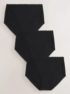 Next Midi No VPL Scallop Knickers 3 Pack Black New