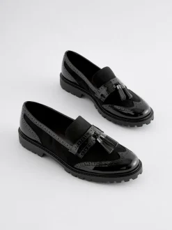 Next Standard/Wide Fit Tassel Detail Cleated Chunky Loafer Shoes Black Mix Discount