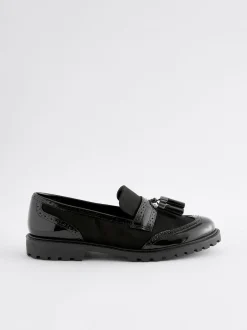 Next Standard/Wide Fit Tassel Detail Cleated Chunky Loafer Shoes Black Mix Discount