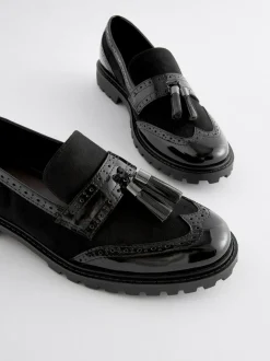 Next Standard/Wide Fit Tassel Detail Cleated Chunky Loafer Shoes Black Mix Discount