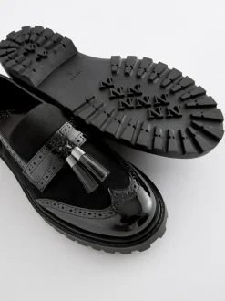 Next Standard/Wide Fit Tassel Detail Cleated Chunky Loafer Shoes Black Mix Discount