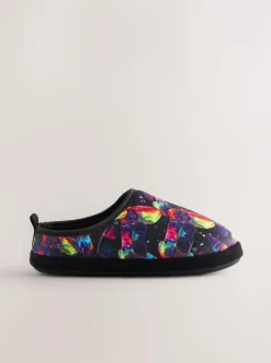 Next Black Multicoloured Gamer Warm Lined Slipper Mules Clearance