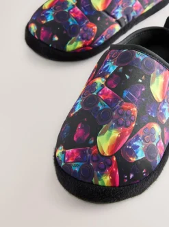 Next Black Multicoloured Gamer Warm Lined Slipper Mules Clearance