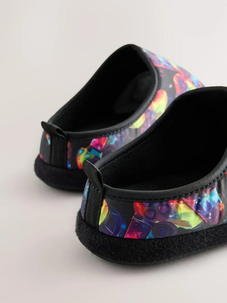 Next Black Multicoloured Gamer Warm Lined Slipper Mules Clearance