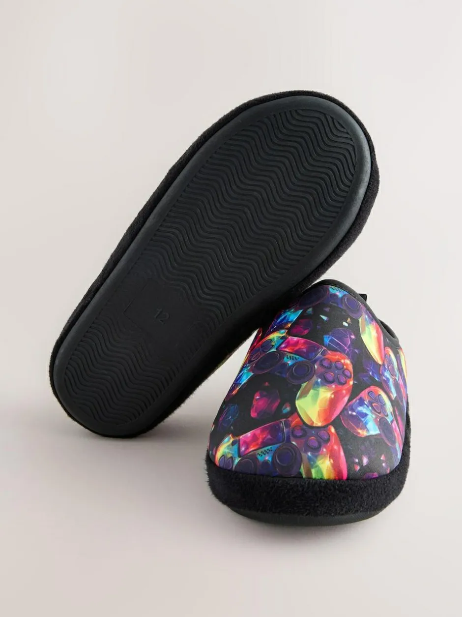 Next Black Multicoloured Gamer Warm Lined Slipper Mules Clearance