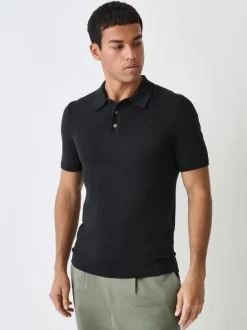Next Muscle Fit Cotton Rich Short Sleeve Knit Polo Shirt Black Hot