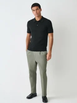 Next Muscle Fit Cotton Rich Short Sleeve Knit Polo Shirt Black Hot