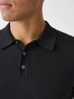 Next Muscle Fit Cotton Rich Short Sleeve Knit Polo Shirt Black Hot