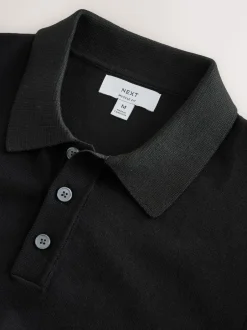 Next Muscle Fit Cotton Rich Short Sleeve Knit Polo Shirt Black Hot