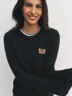 Next Black Music Cassette Long Sleeve Crew Neck Jumper With Wool New