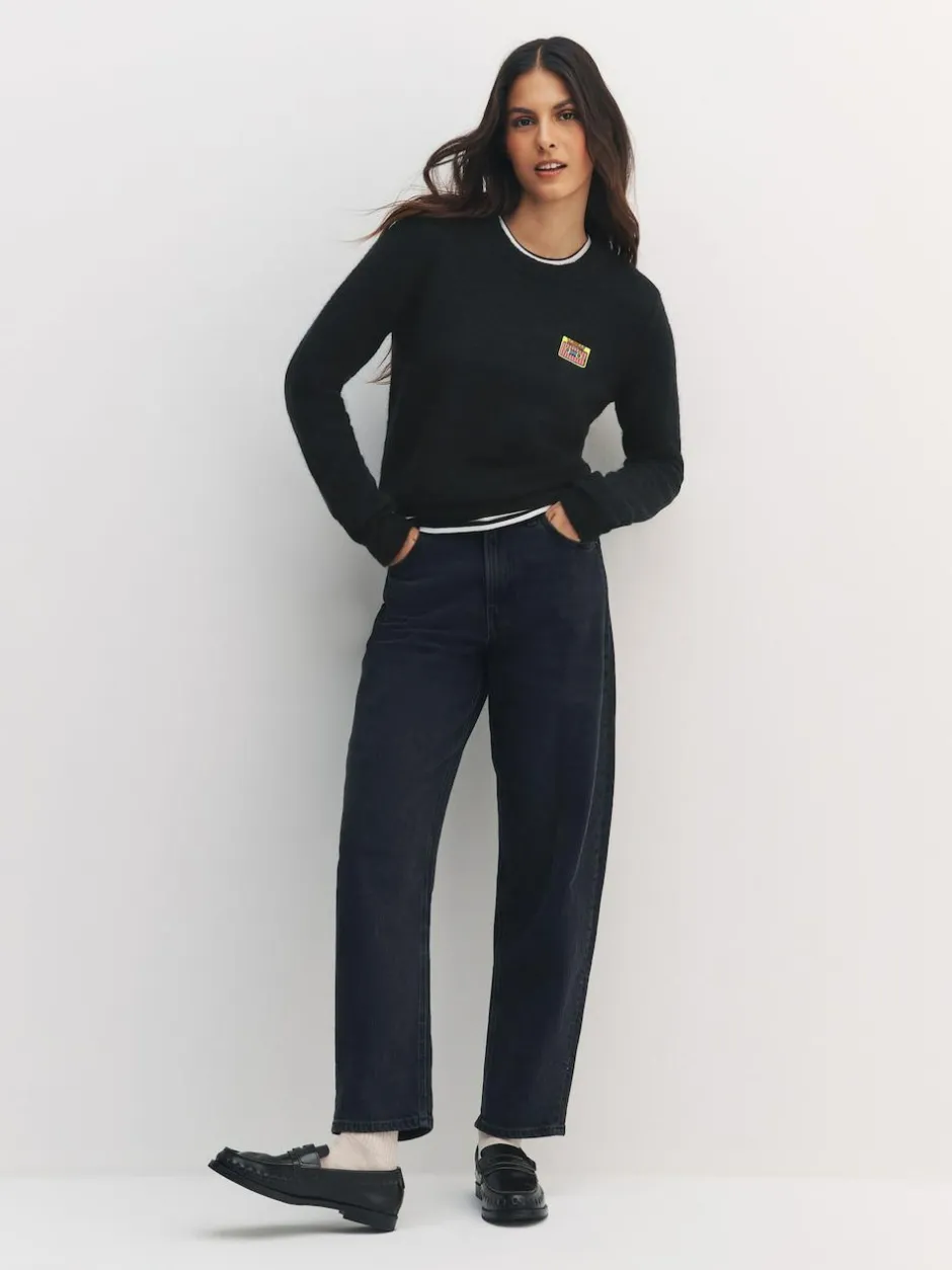 Next Black Music Cassette Long Sleeve Crew Neck Jumper With Wool New