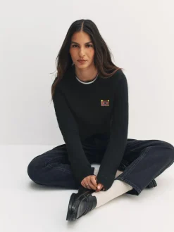 Next Black Music Cassette Long Sleeve Crew Neck Jumper With Wool New