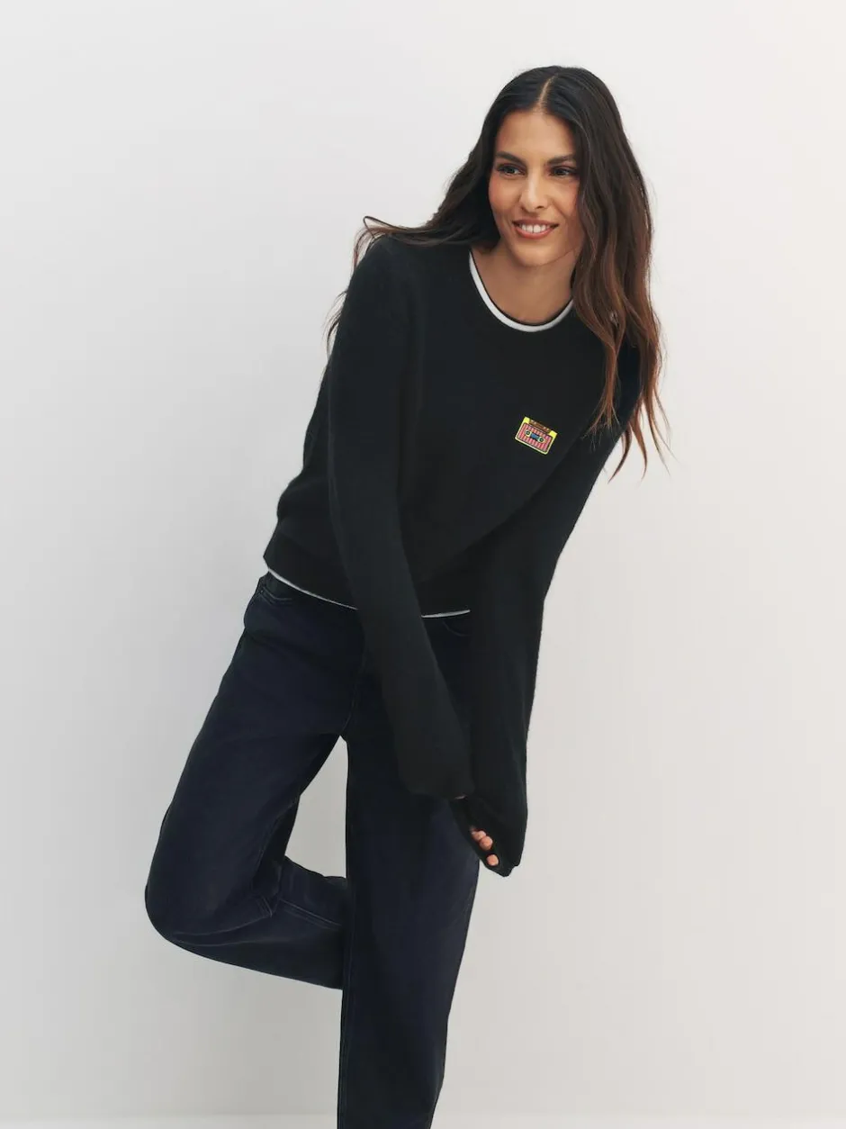 Next Black Music Cassette Long Sleeve Crew Neck Jumper With Wool New