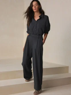 Next N. Premium Wide Leg Tailored Jersey Trousers Black Online