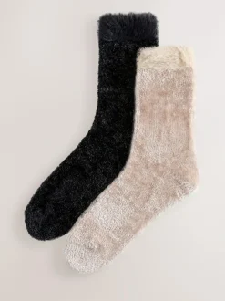 Next Velvet Cosy Socks 2 Pack Black/ Neutral Online