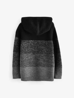 Next Knitted Hoodie (3-16yrs) Black Ombre Colourblock Sale