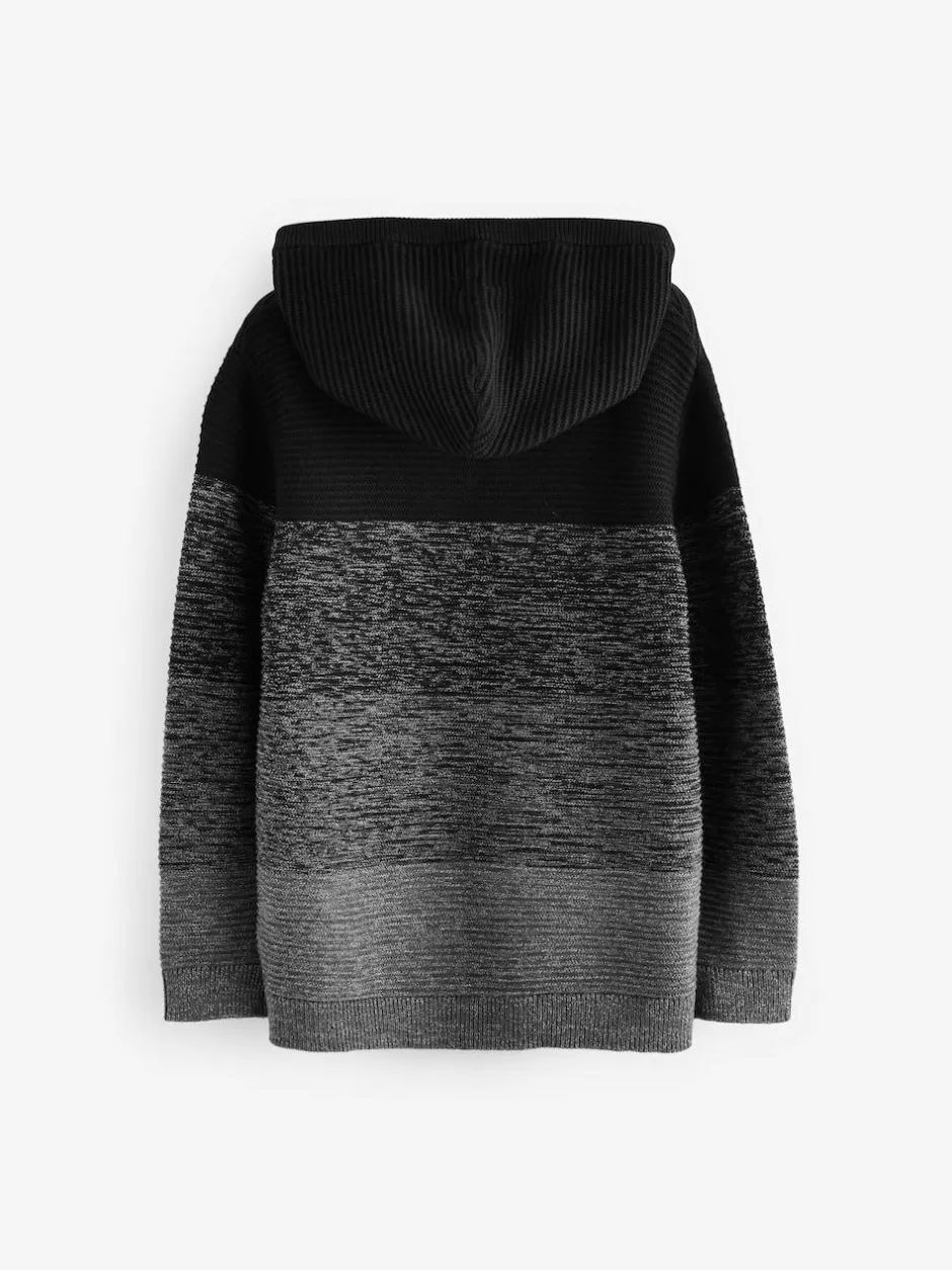 Next Knitted Hoodie (3-16yrs) Black Ombre Colourblock Sale