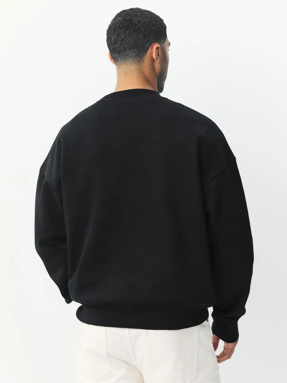 Next Oversized Heavyweight Cotton Rich Crew Neck Sweatshirt Black New