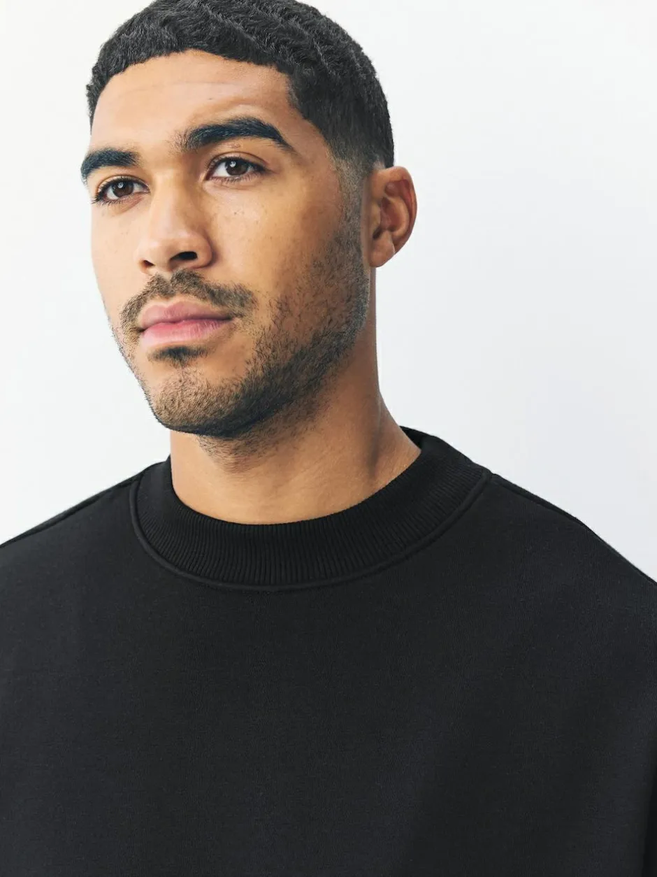 Next Oversized Heavyweight Cotton Rich Crew Neck Sweatshirt Black New
