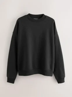Next Oversized Heavyweight Cotton Rich Crew Neck Sweatshirt Black New