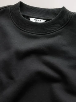 Next Oversized Heavyweight Cotton Rich Crew Neck Sweatshirt Black New