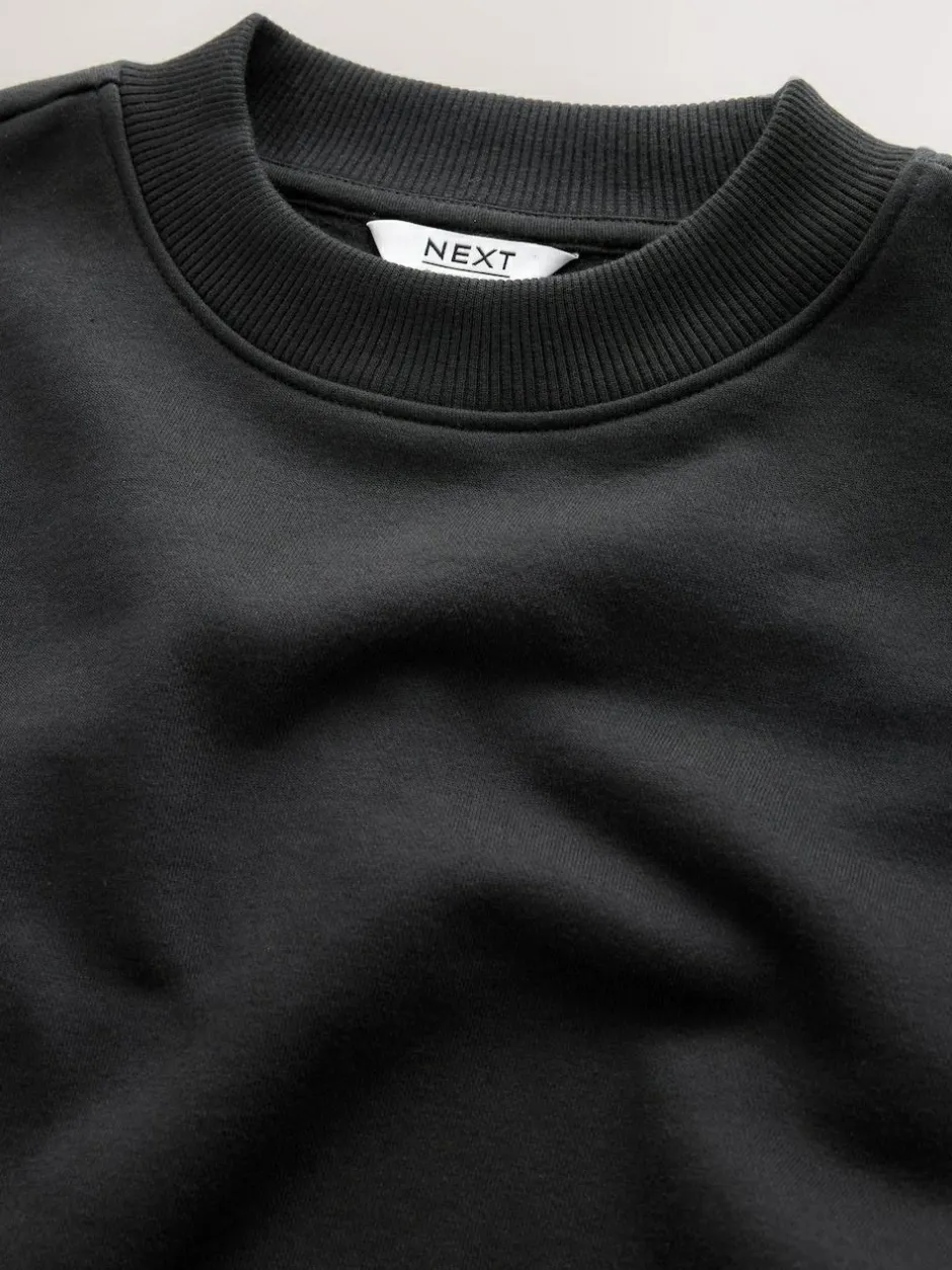 Next Oversized Heavyweight Cotton Rich Crew Neck Sweatshirt Black New