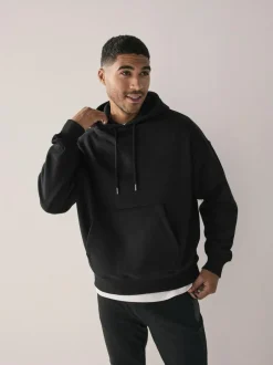 Next Oversized Heavyweight Cotton Rich Jersey Hoodie Black