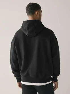 Next Oversized Heavyweight Cotton Rich Jersey Hoodie Black