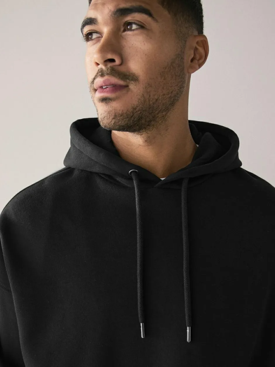 Next Oversized Heavyweight Cotton Rich Jersey Hoodie Black