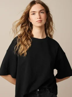 Next Black Oversized Relaxed Fit Boxy Heavyweight Crew Neck T-Shirt Outlet