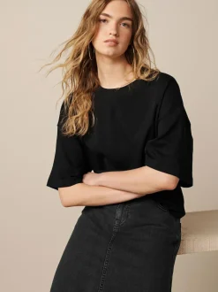 Next Black Oversized Relaxed Fit Boxy Heavyweight Crew Neck T-Shirt Outlet