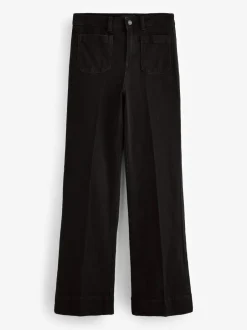 Next Patch Pocket Wide Leg Jeans Black Hot