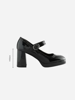 Next Forever Comfort® Brogue Mary Jane Platform Block Heels Black Patent Clearance