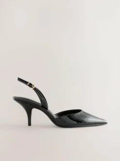 Next Forever Comfort® Pointed Toe Curvy Slingback Heels Black Patent Hot