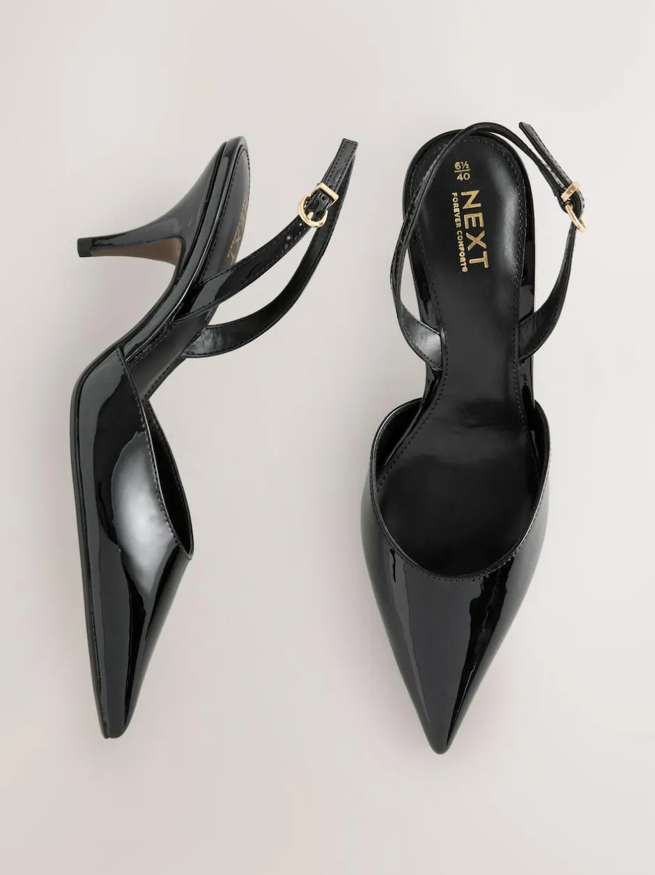 Next Forever Comfort® Pointed Toe Curvy Slingback Heels Black Patent Hot