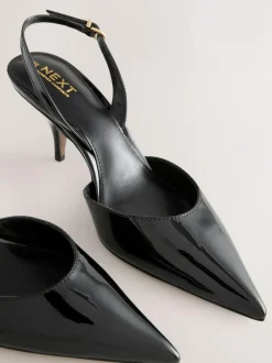 Next Forever Comfort® Pointed Toe Curvy Slingback Heels Black Patent Hot