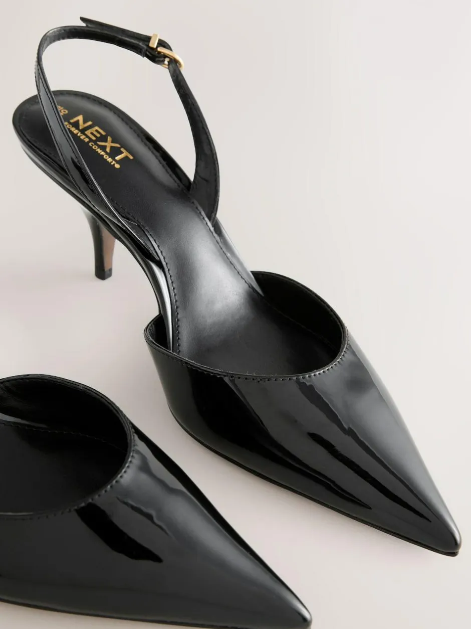 Next Forever Comfort® Pointed Toe Curvy Slingback Heels Black Patent Hot