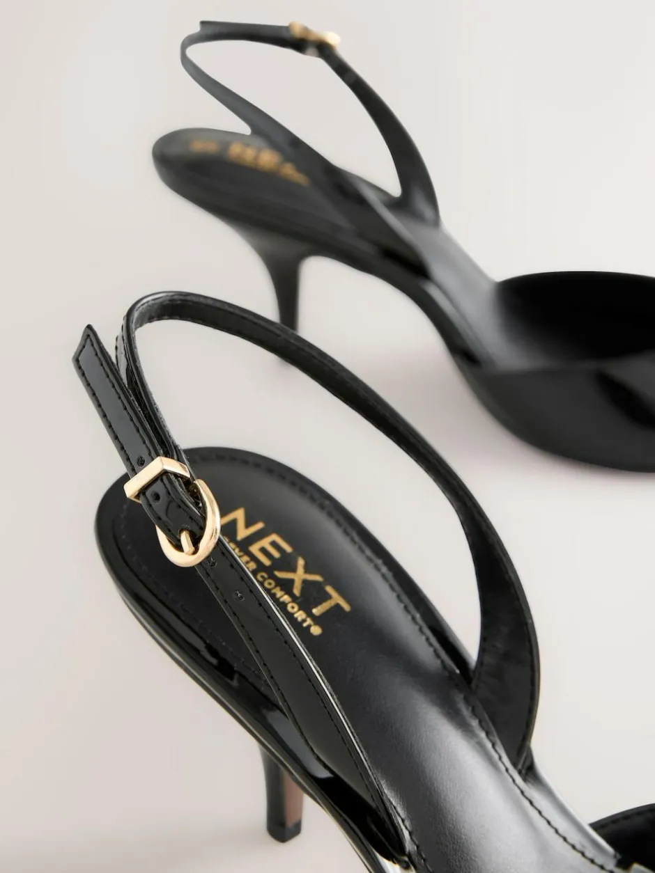 Next Forever Comfort® Pointed Toe Curvy Slingback Heels Black Patent Hot