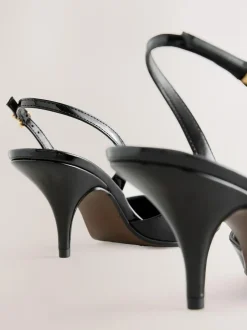 Next Forever Comfort® Pointed Toe Curvy Slingback Heels Black Patent Hot