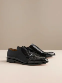 Next Black Patent Leather Oxford Toe Cap Shoes New
