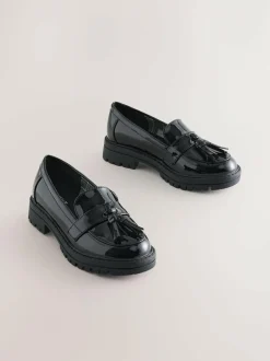Next Black Patent School Chunky Tassel Loafers Online
