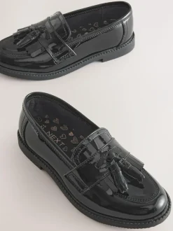 Next Standard Fit (F) Leather Tassel Loafer School Shoes Black Patent Outlet