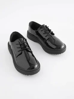 Next Black Patent Standard Fit (F) School Chunky Lace-Up Shoes New